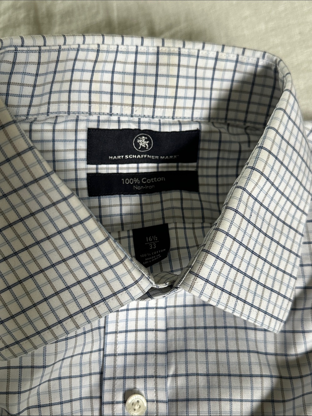 Hart Schaffner Marx White Shirt with Blue Windowpane Check